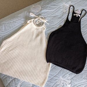 Black and Off White Crop Sweater Set